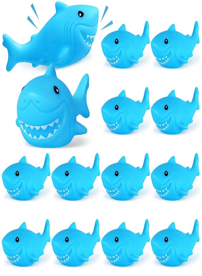 VICROIC 12 PCS Rubber Sharks, Blue Shark Floating Bath Toys, Cute Squeezable and Squeak Sharks for Baby Shower Pool Birthday Party Favors Cake Decoration Classroom Prizes - Image 1